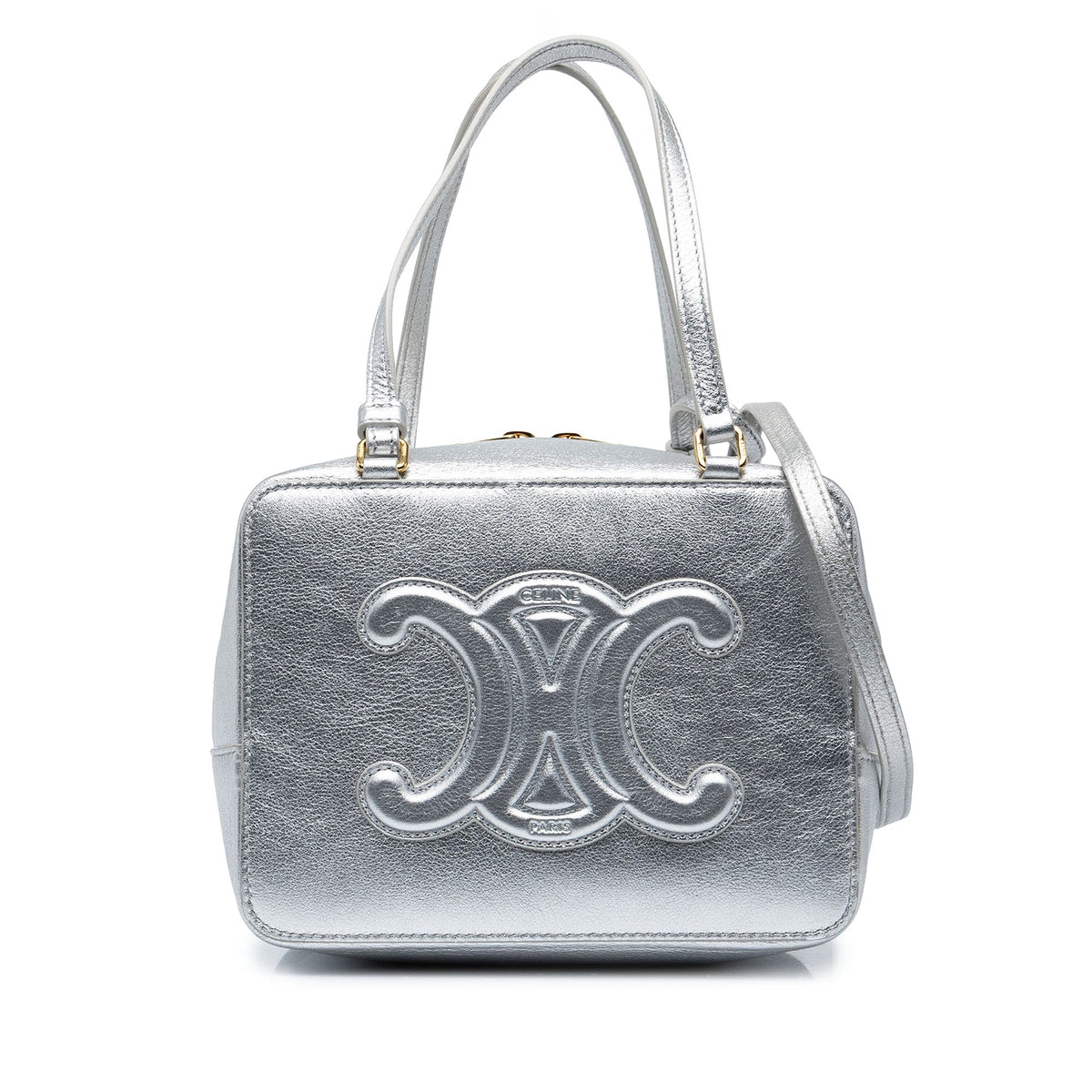 Celine Laminated Calfskin Cuir Triomphe Folded Cube Bag — Silver