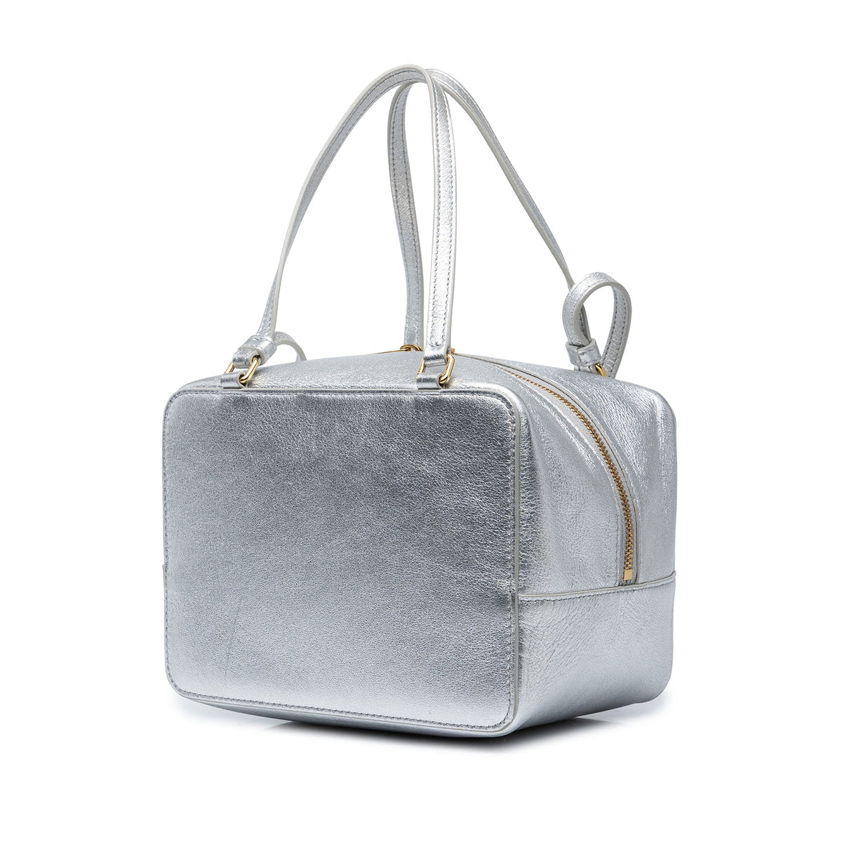 Celine Laminated Calfskin Cuir Triomphe Folded Cube Bag — Silver