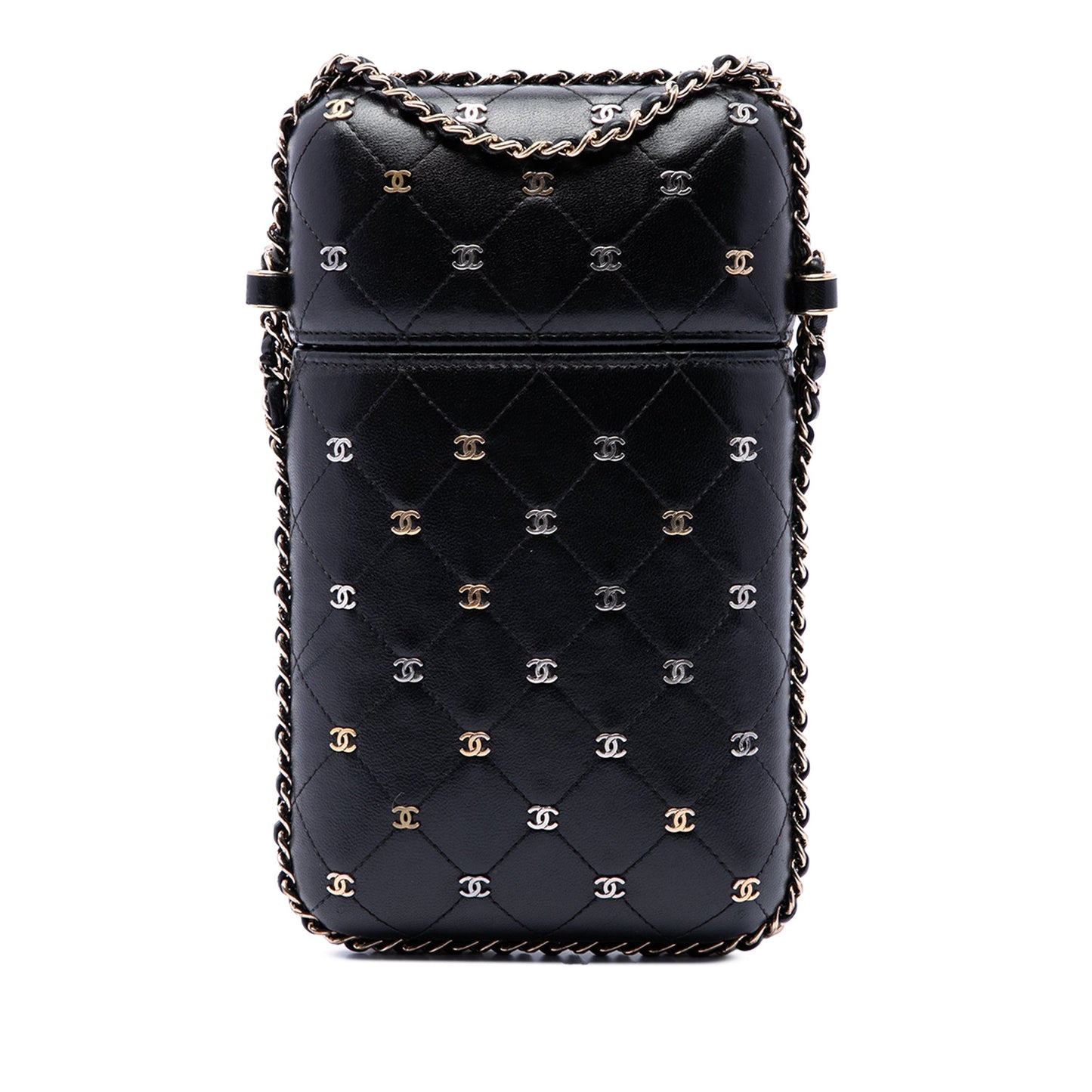 Chanel CC Quilted and Studded Lambskin Chain Around Phone Holder