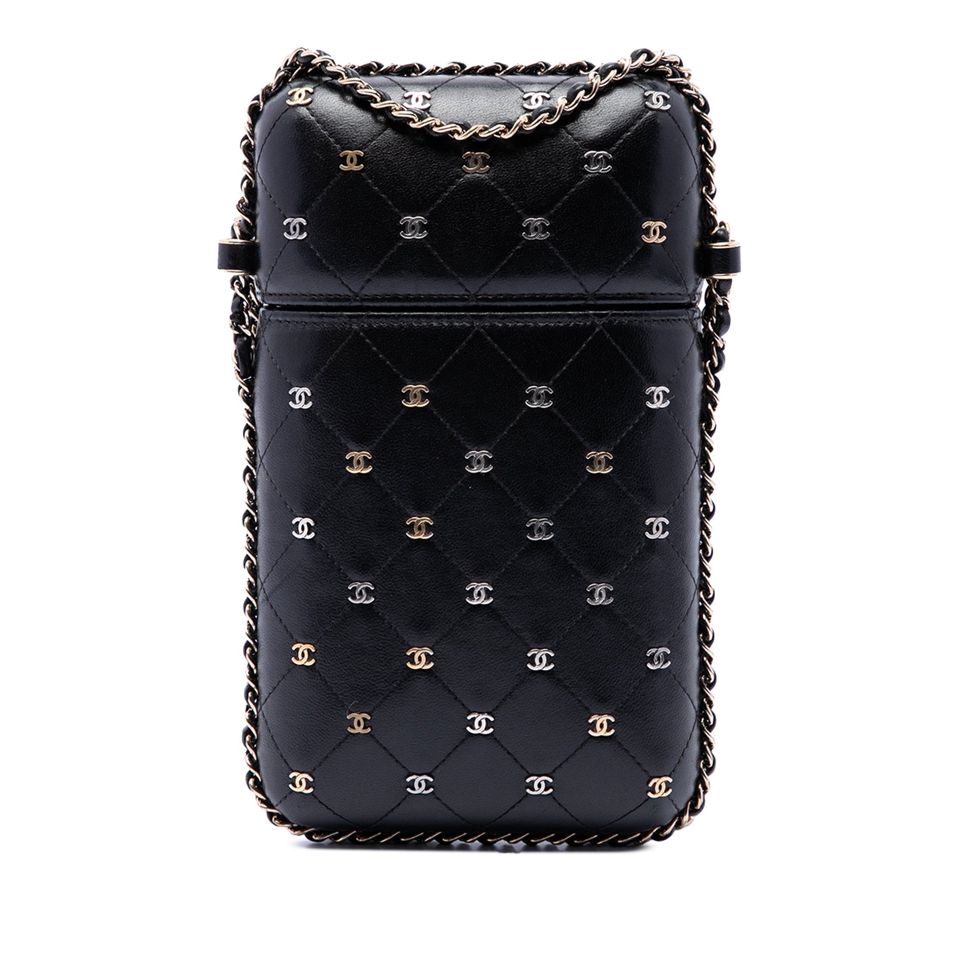Chanel CC Quilted and Studded Lambskin Chain Around Phone Holder