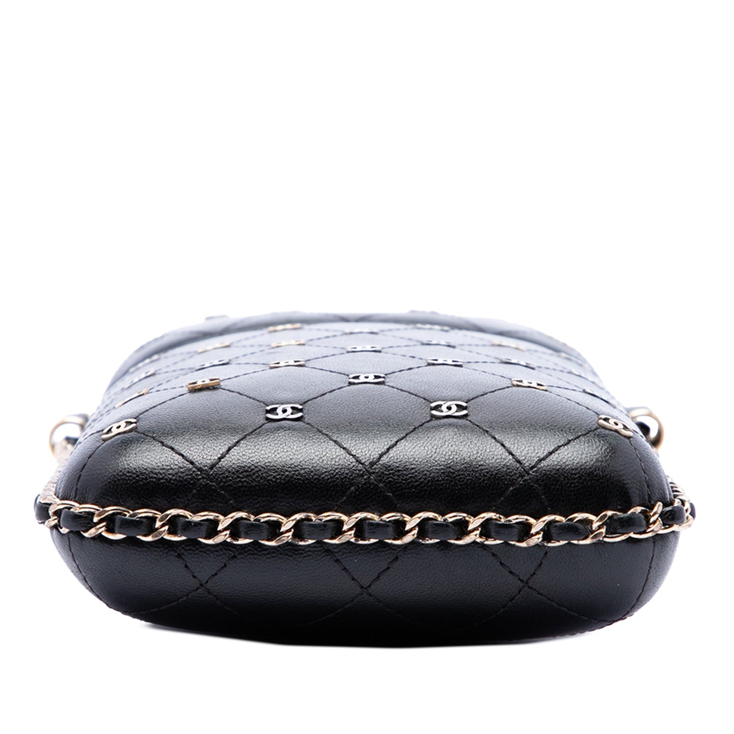 Chanel CC Quilted and Studded Lambskin Chain Around Phone Holder