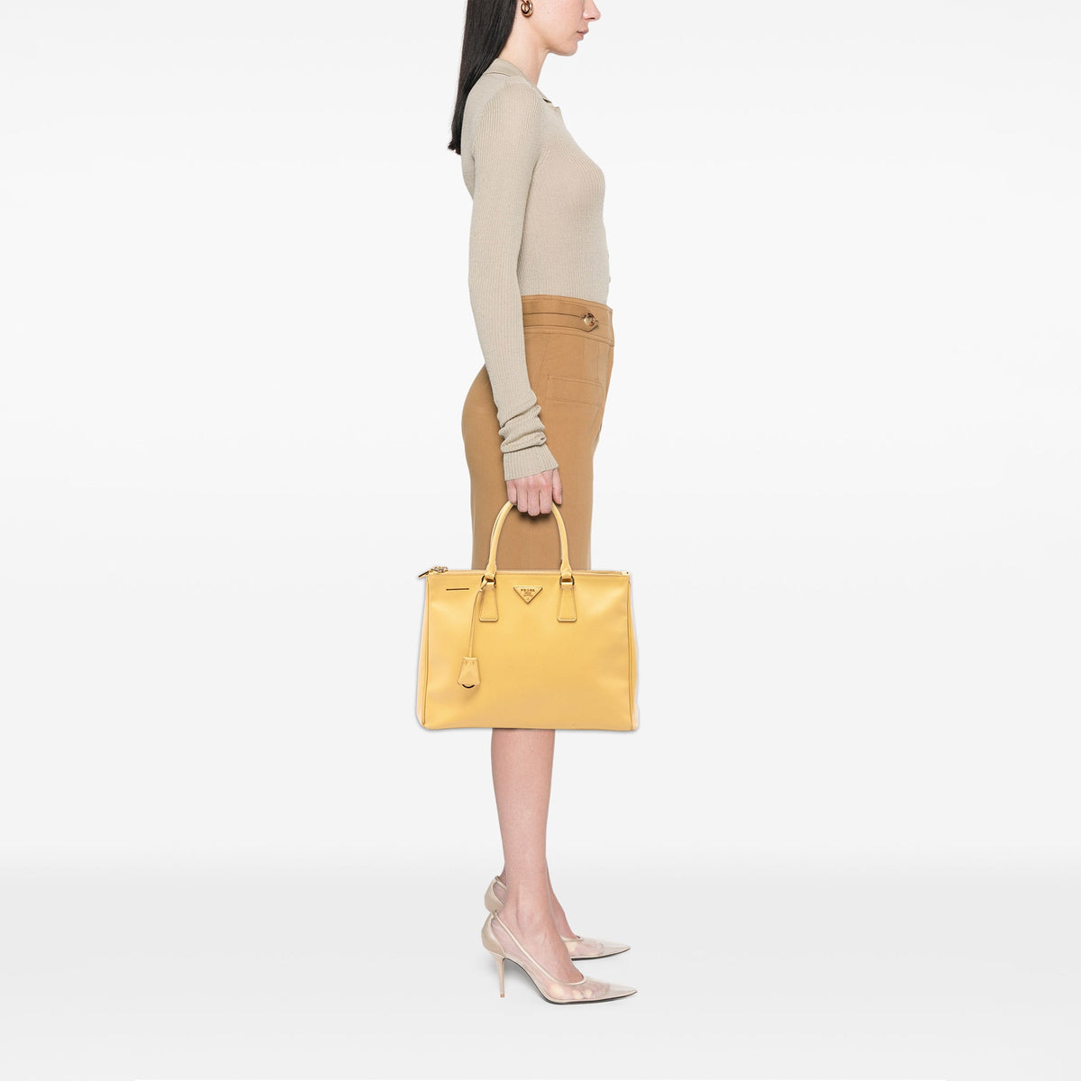 Prada Medium Saffiano Lux Galleria Double Zip Satchel — Yellow