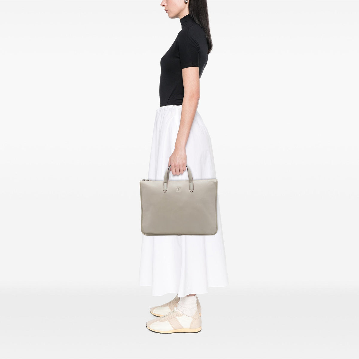 LOEWE Leather Anagram Toledo Briefcase — Gray