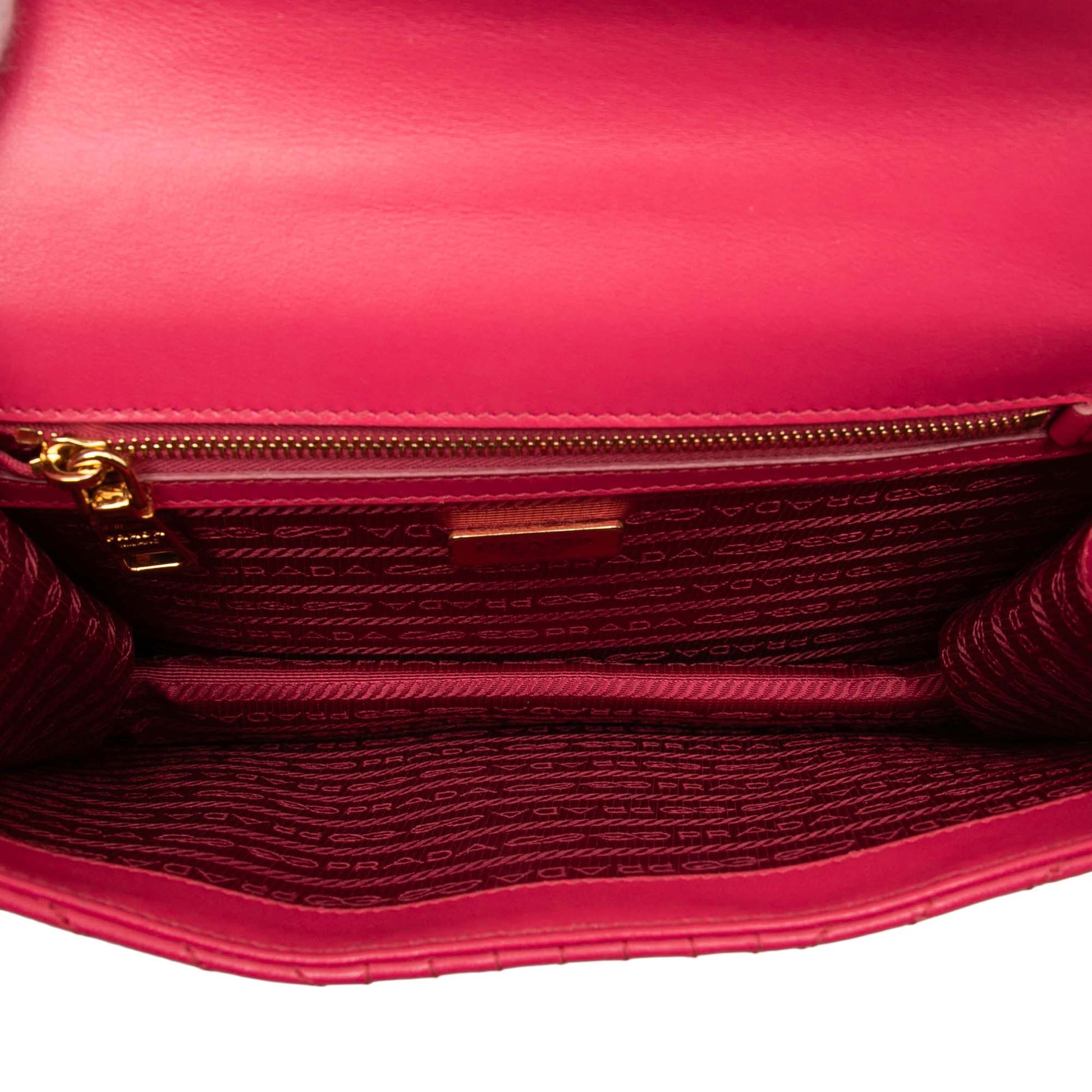 Prada Soft Calf Chevron Impunture Turn Lock Chain Crossbody