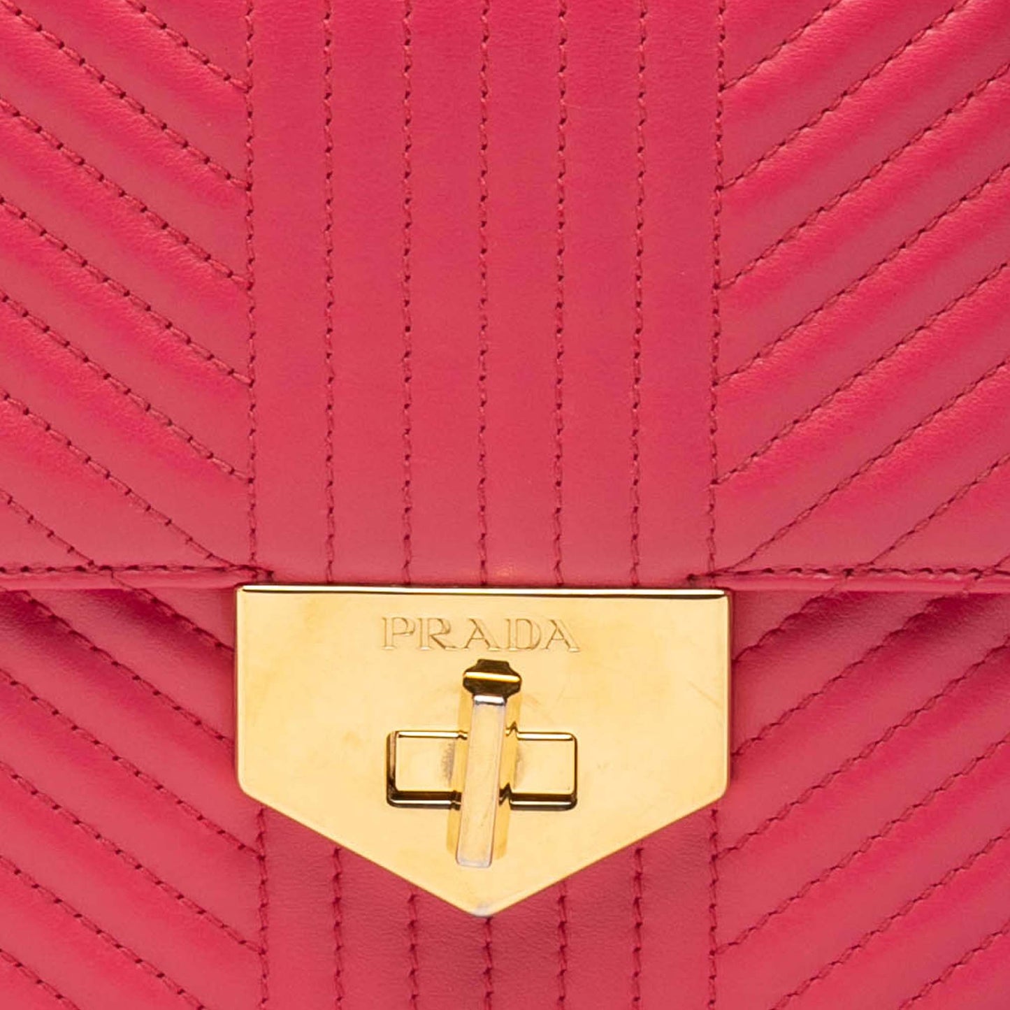 Prada Soft Calf Chevron Impunture Turn Lock Chain Crossbody