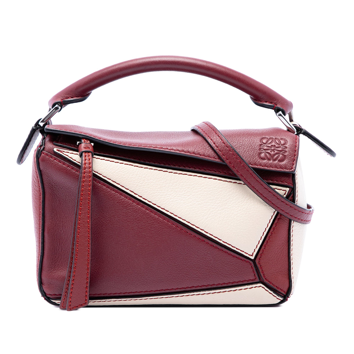 LOEWE Mini Bicolor Calfskin Puzzle Satchel — Red