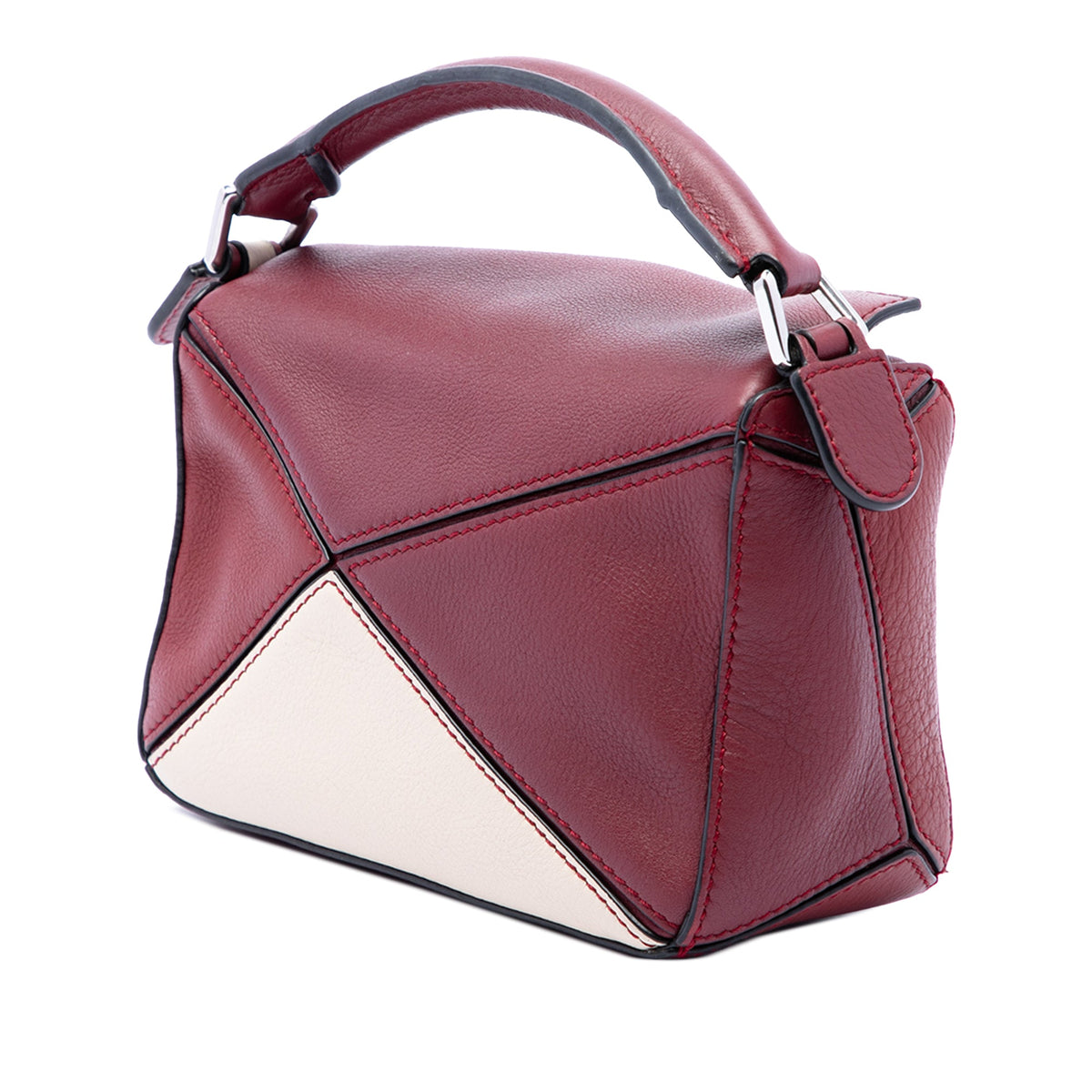 LOEWE Mini Bicolor Calfskin Puzzle Satchel — Red