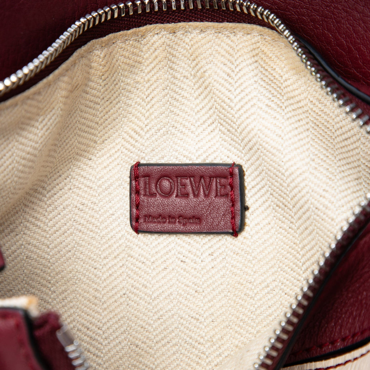 LOEWE Mini Bicolor Calfskin Puzzle Satchel — Red