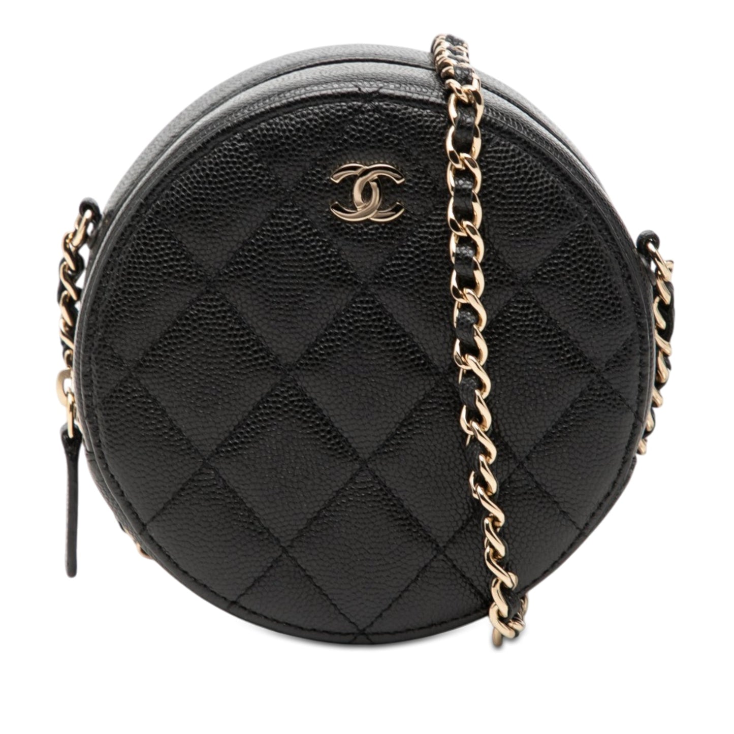 Chanel CC Quilted Caviar Round Clutch With Chain