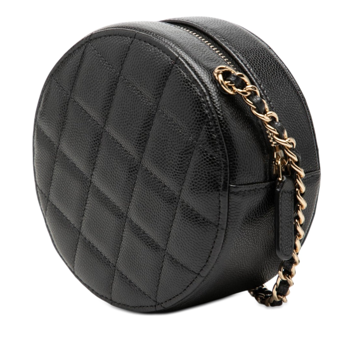 Chanel CC Quilted Caviar Round Clutch With Chain