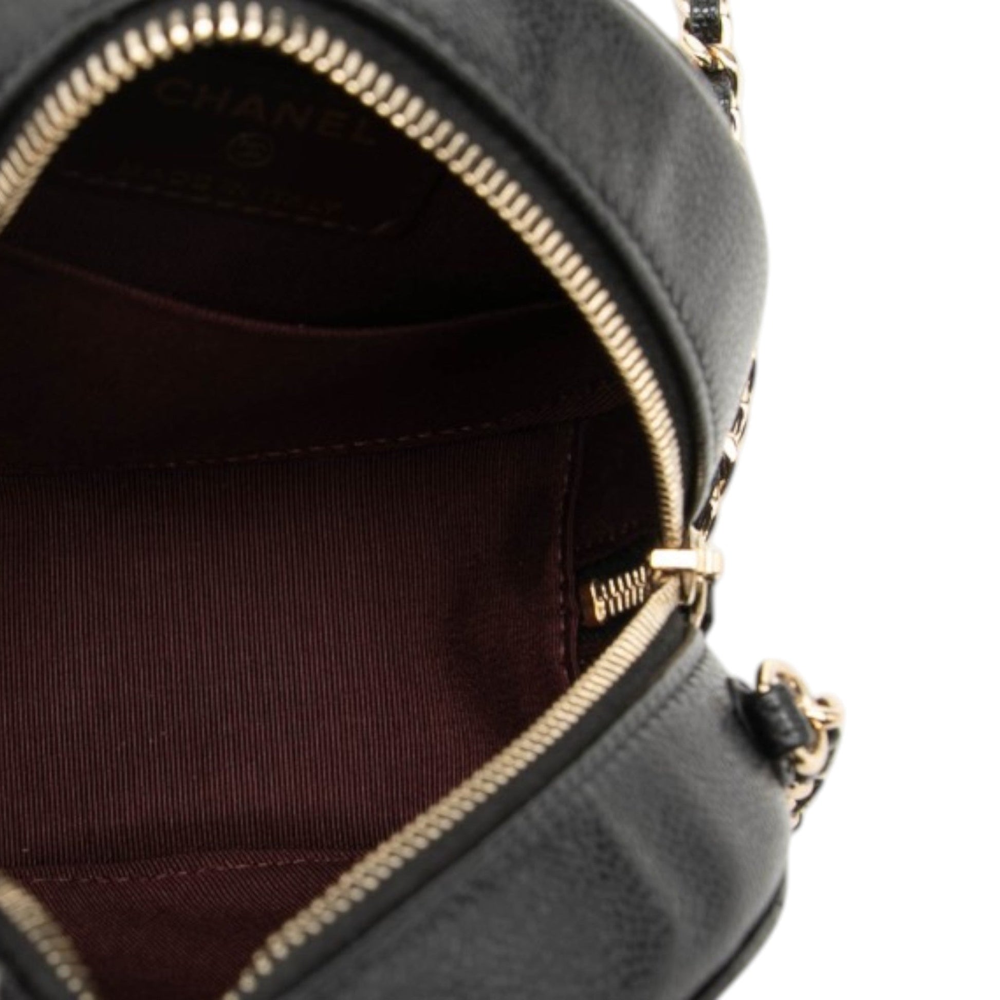 Chanel CC Quilted Caviar Round Clutch With Chain