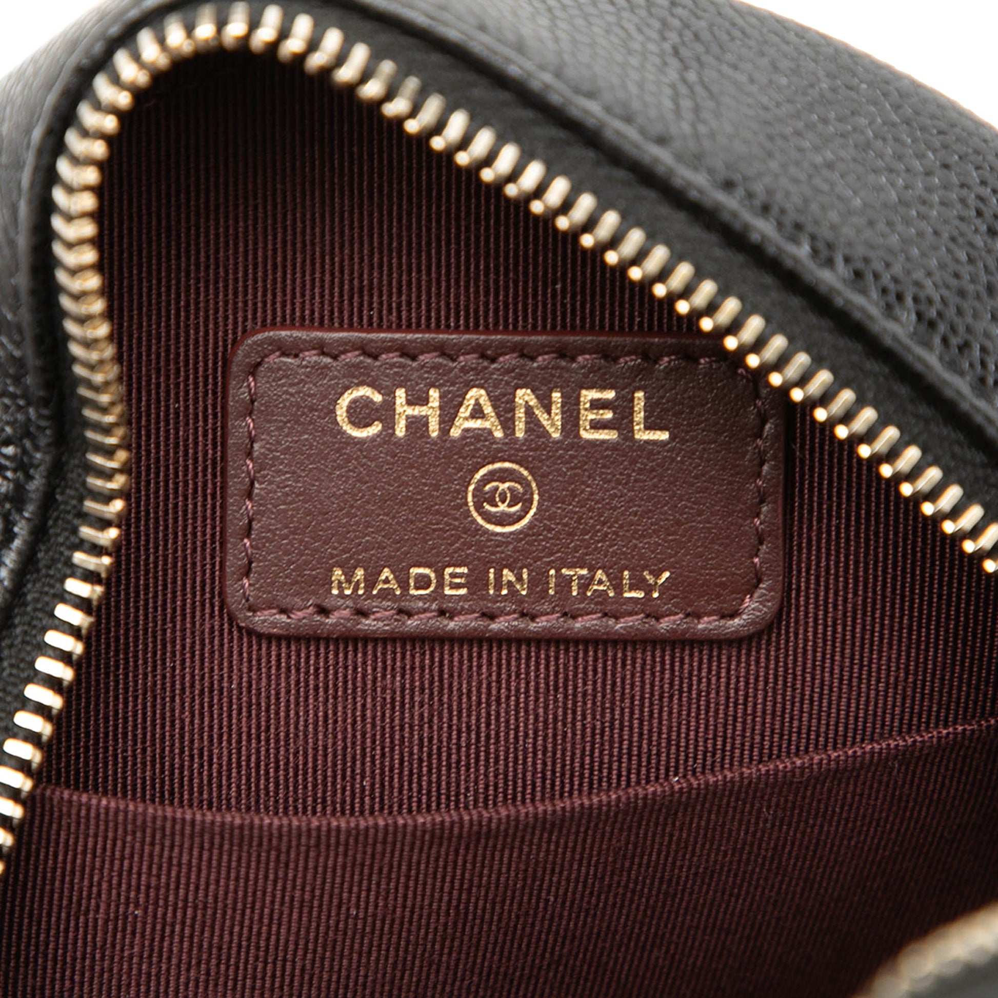 Chanel CC Quilted Caviar Round Clutch With Chain