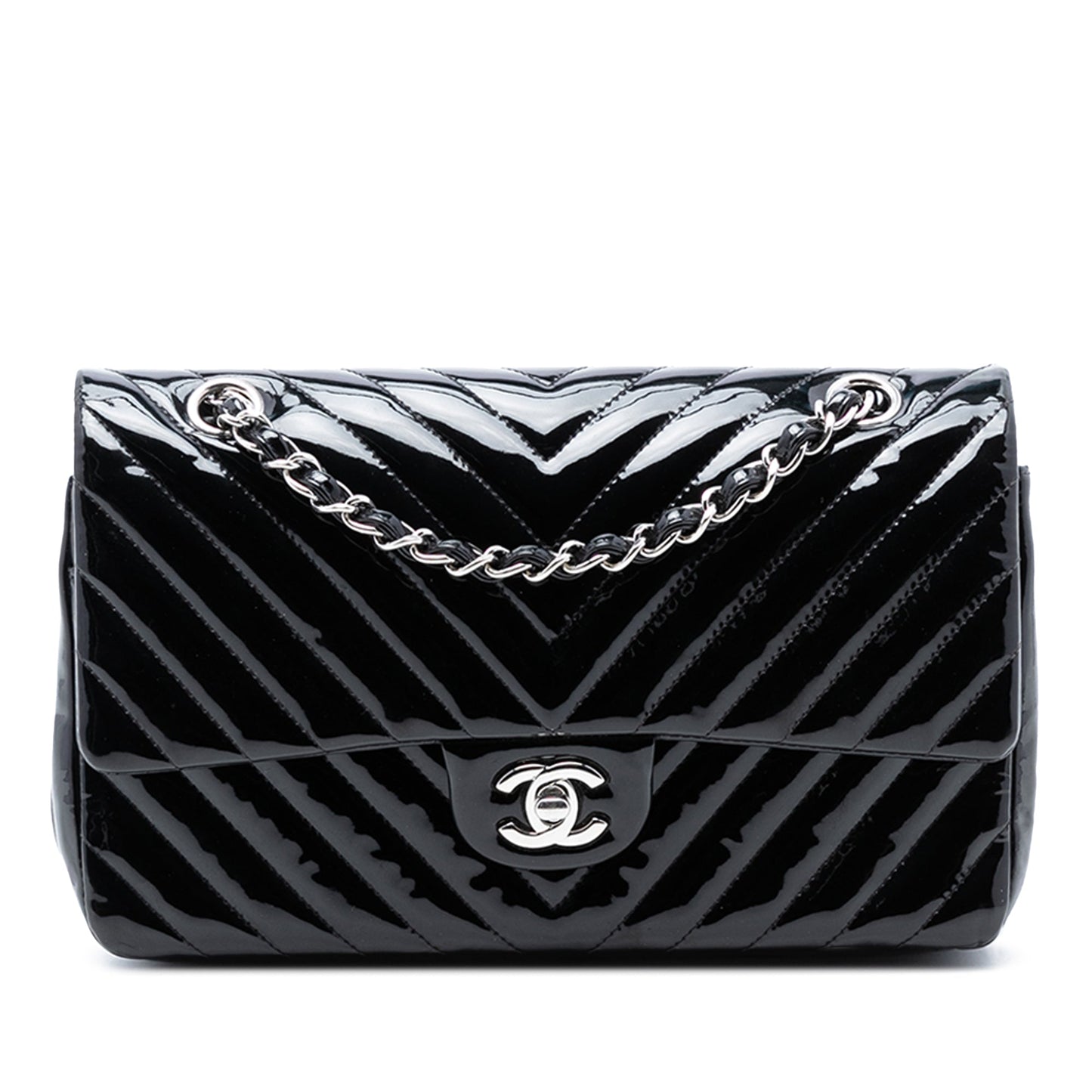 Chanel Medium Classic Chevron Patent Double Flap