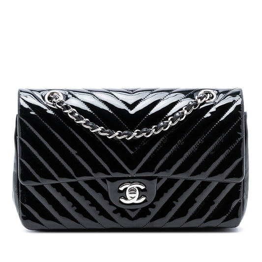 Chanel Medium Classic Chevron Patent Double Flap