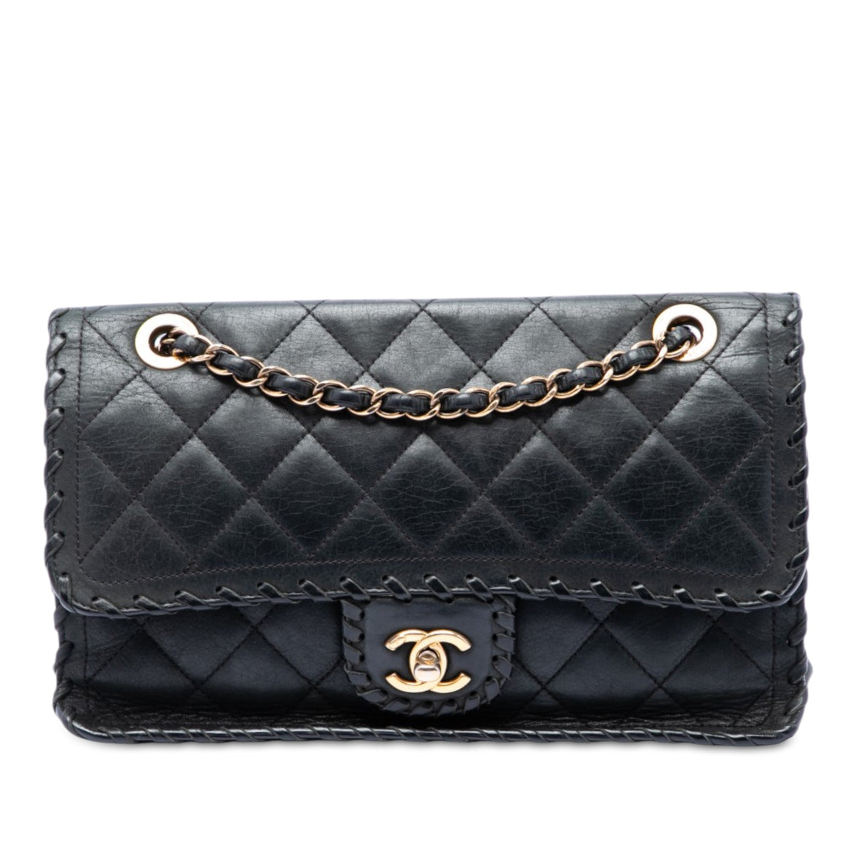 Chanel Medium Quilted Iridescent Calfskin Happy Stitch Flap — Black