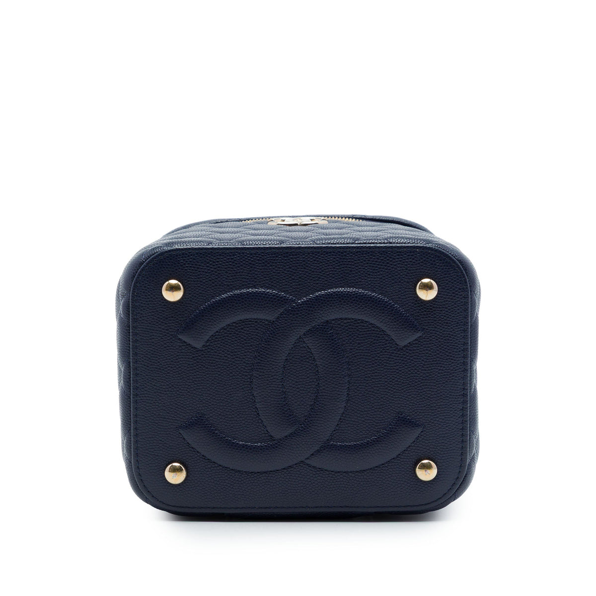 Chanel CC Quilted Caviar Top Handle Vanity Case with Chain — Blue