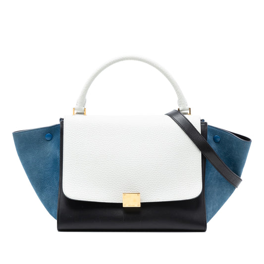 Medium Tricolor Calfskin and Nubuck Trapeze Satchel