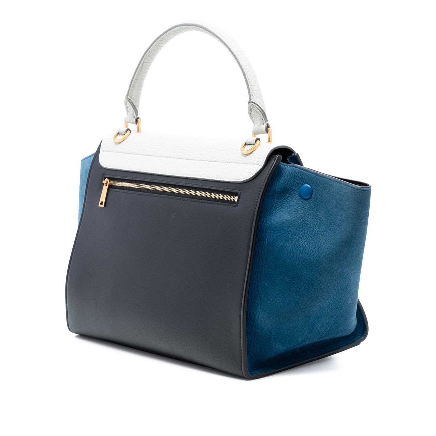 Medium Tricolor Calfskin and Nubuck Trapeze Satchel