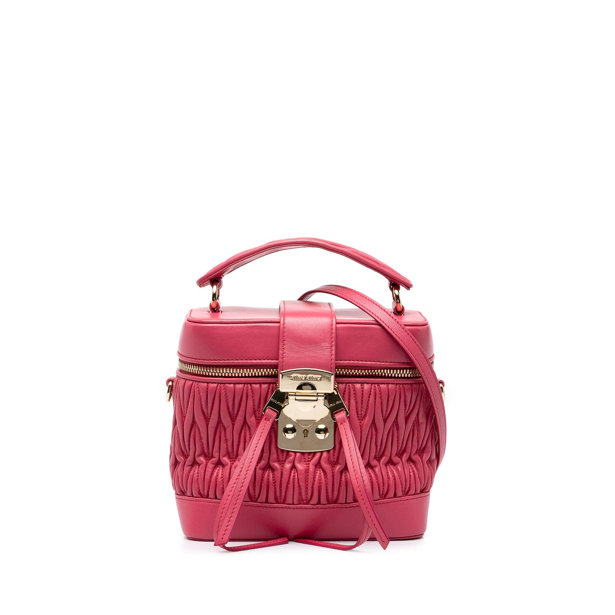 Miu Miu Matelasse Nappa Top Handle Vanity Case — Pink