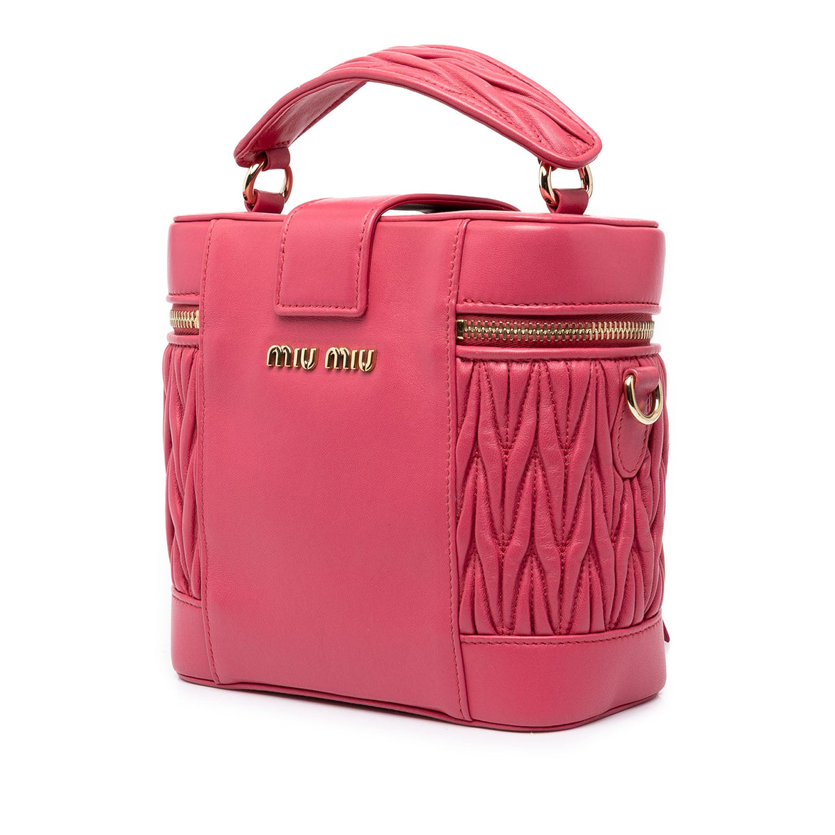 Miu Miu Matelasse Nappa Top Handle Vanity Case — Pink