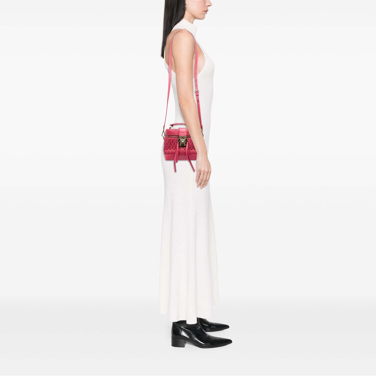 Miu Miu Matelasse Nappa Top Handle Vanity Case — Pink