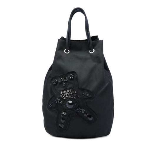 Prada Beaded Tessuto Evening Bear Drawstring Bucket Bag