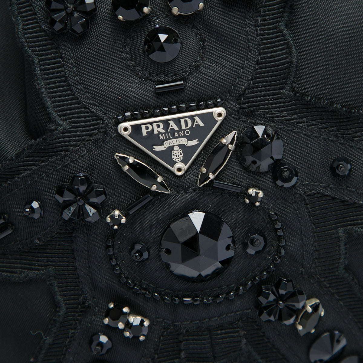 Prada Beaded Tessuto Evening Bear Drawstring Bucket Bag