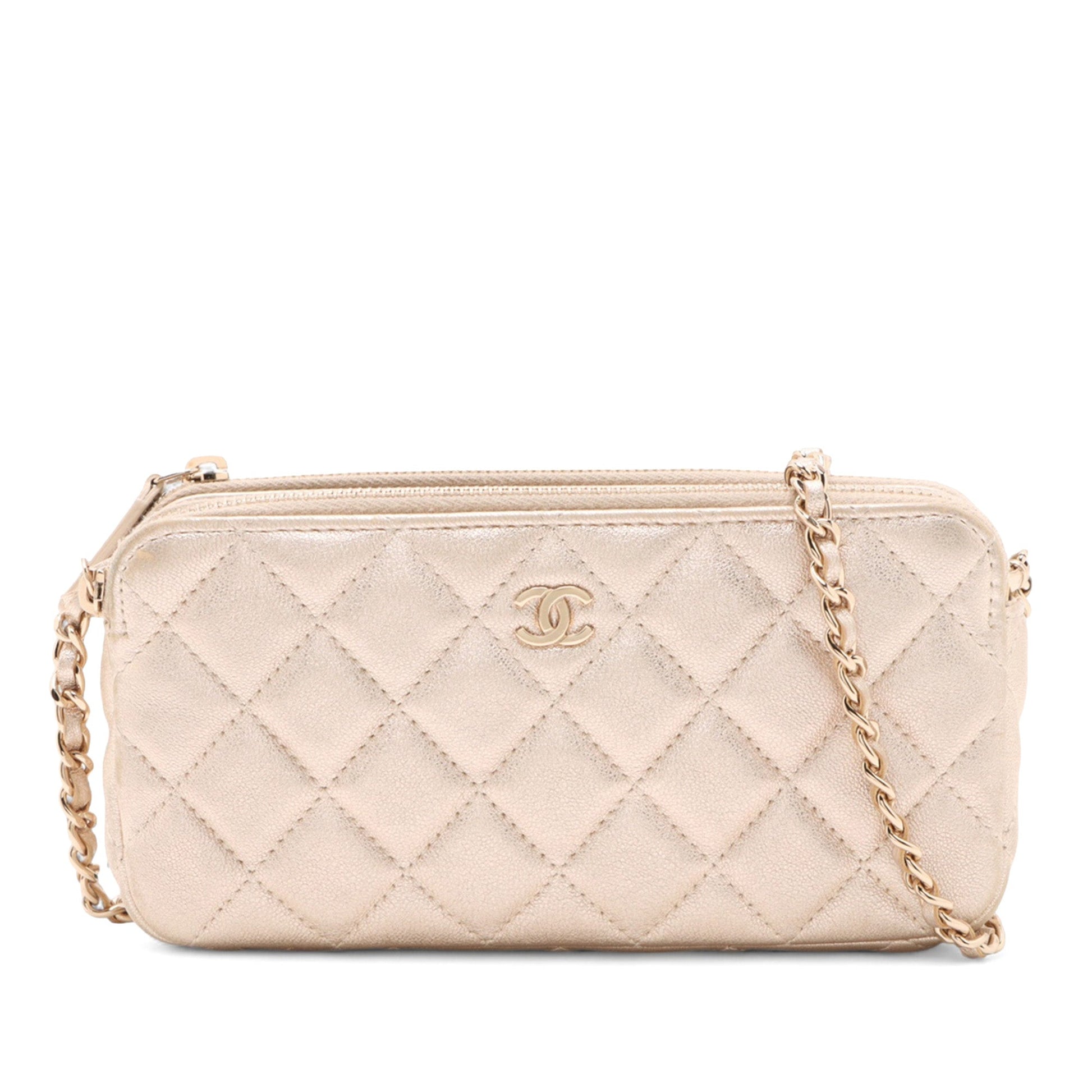 Chanel CC Quilted Metallic Lambskin Wallet on Chain
