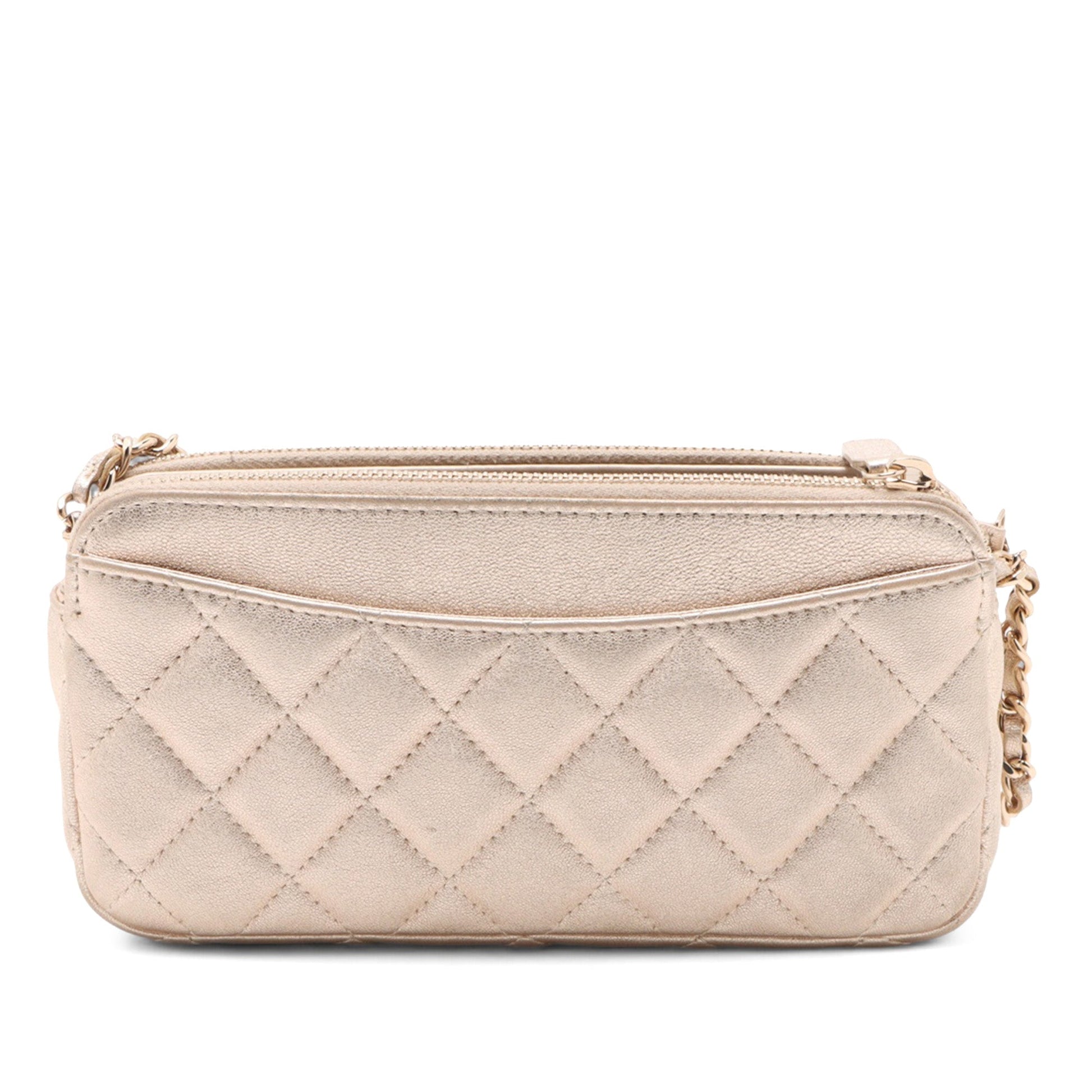 Chanel CC Quilted Metallic Lambskin Wallet on Chain
