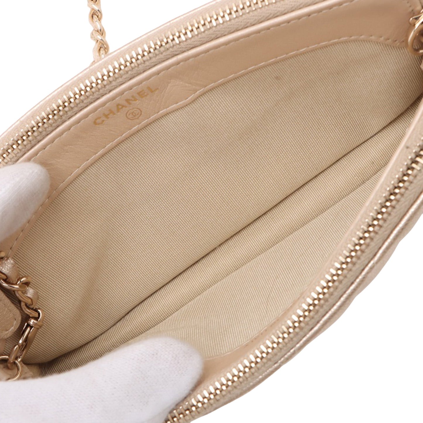 Chanel CC Quilted Metallic Lambskin Wallet on Chain