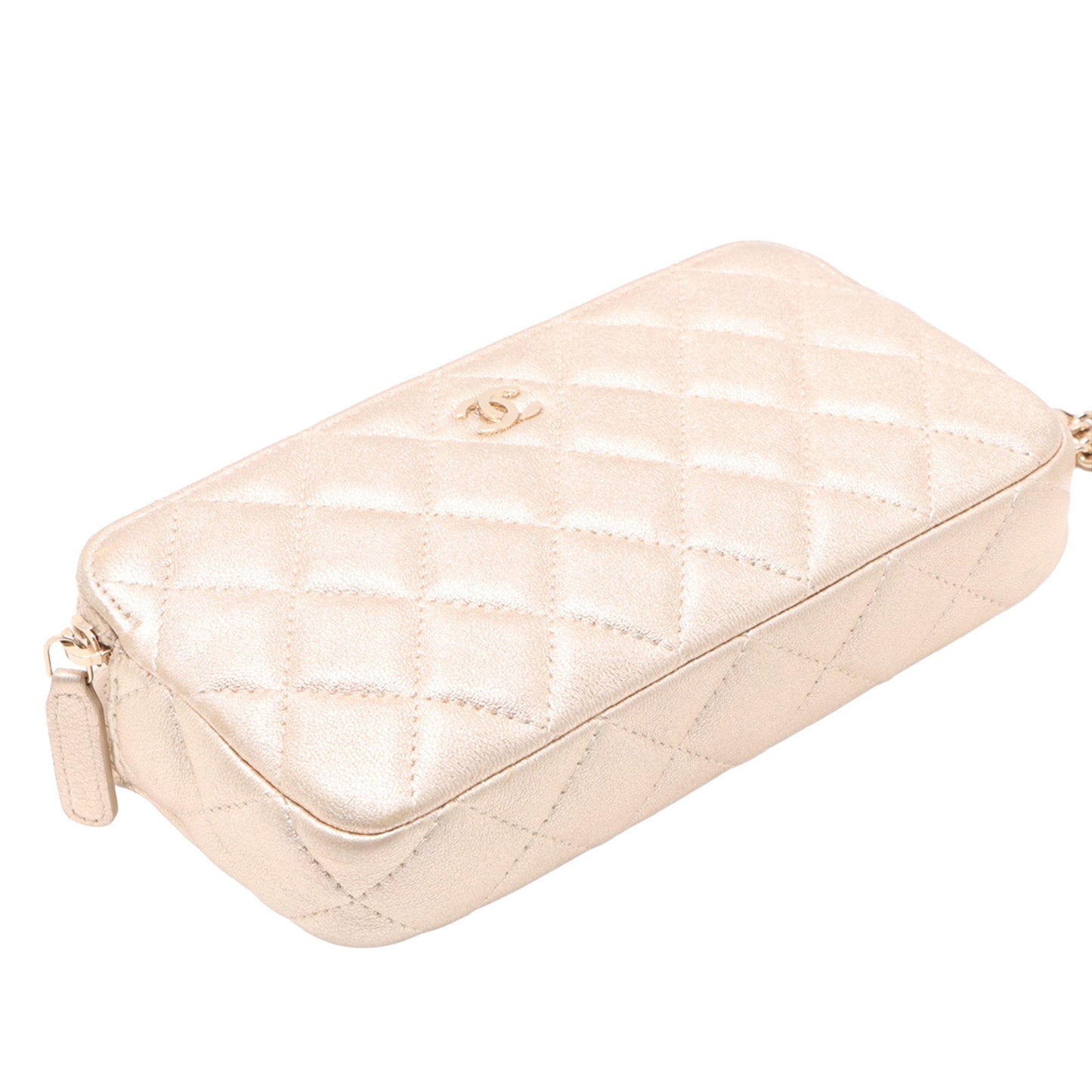 Chanel CC Quilted Metallic Lambskin Wallet on Chain