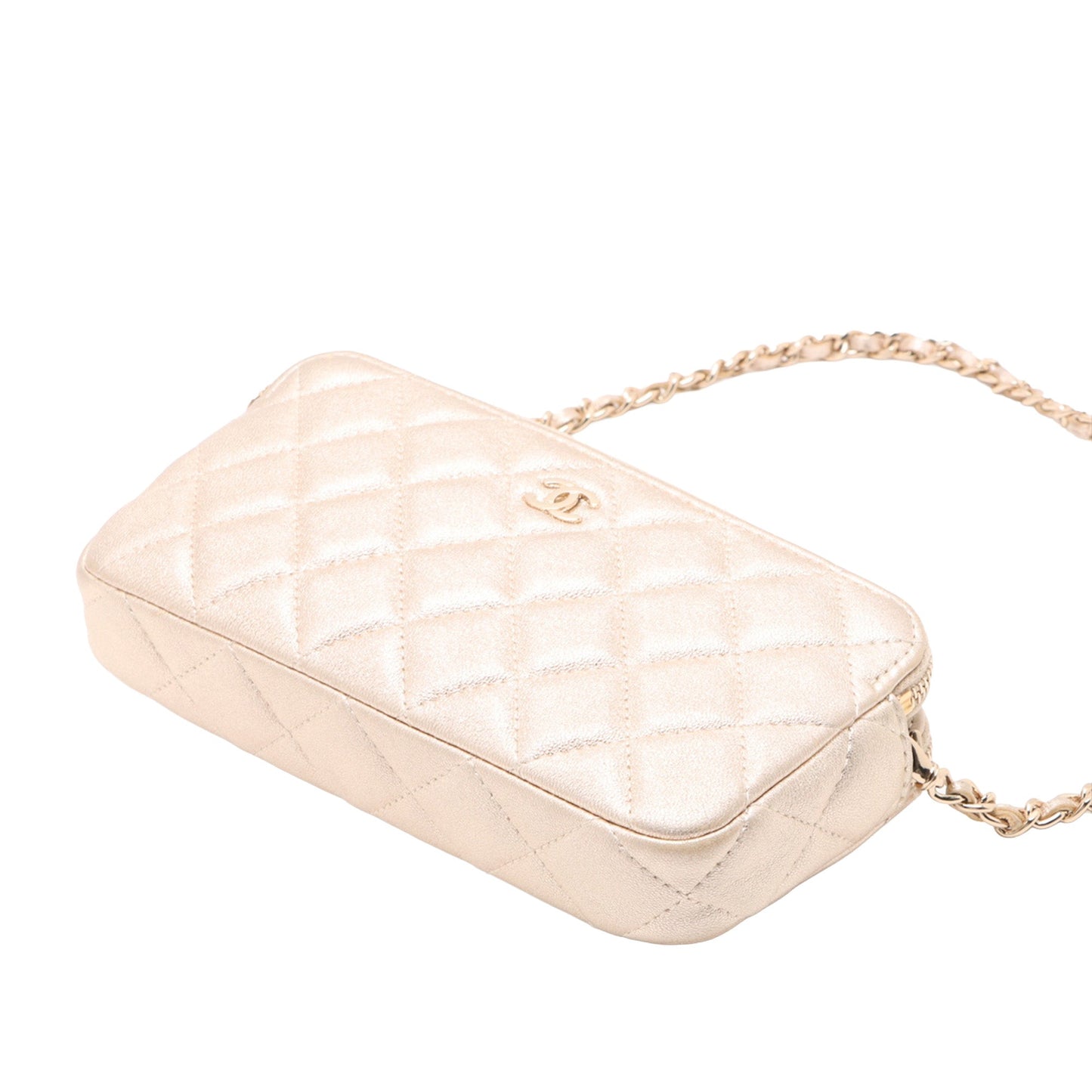 Chanel CC Quilted Metallic Lambskin Wallet on Chain