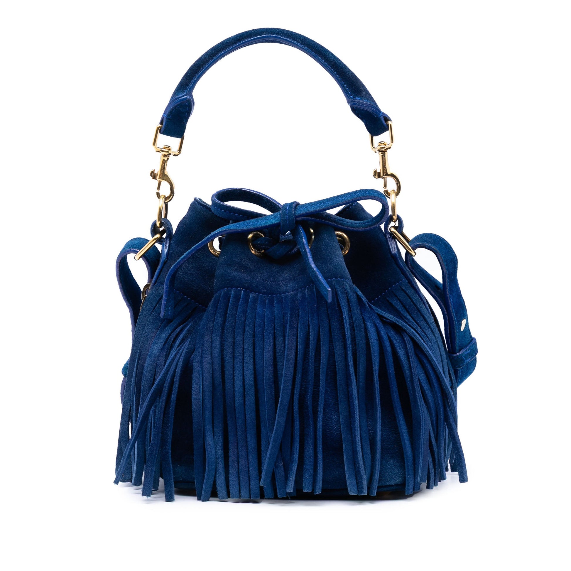Saint Laurent Small Suede Emmanuelle Fringe Bucket Bag