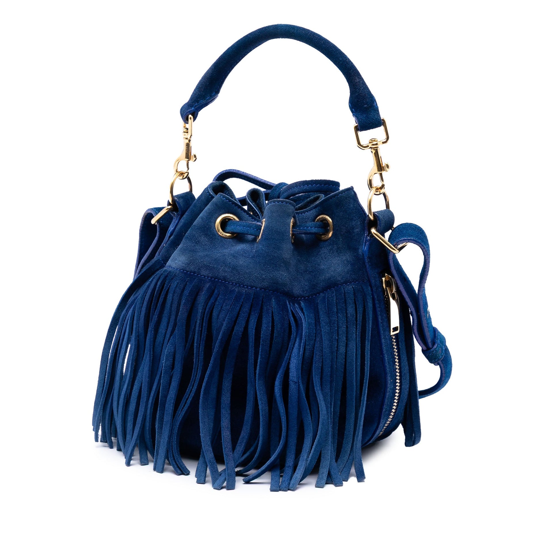 Saint Laurent Small Suede Emmanuelle Fringe Bucket Bag