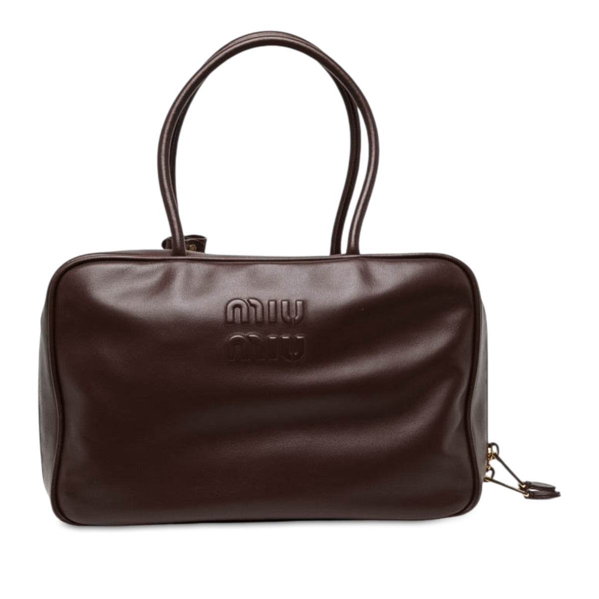 Miu Miu Large Calfskin Logo Beau Handbag — Brown