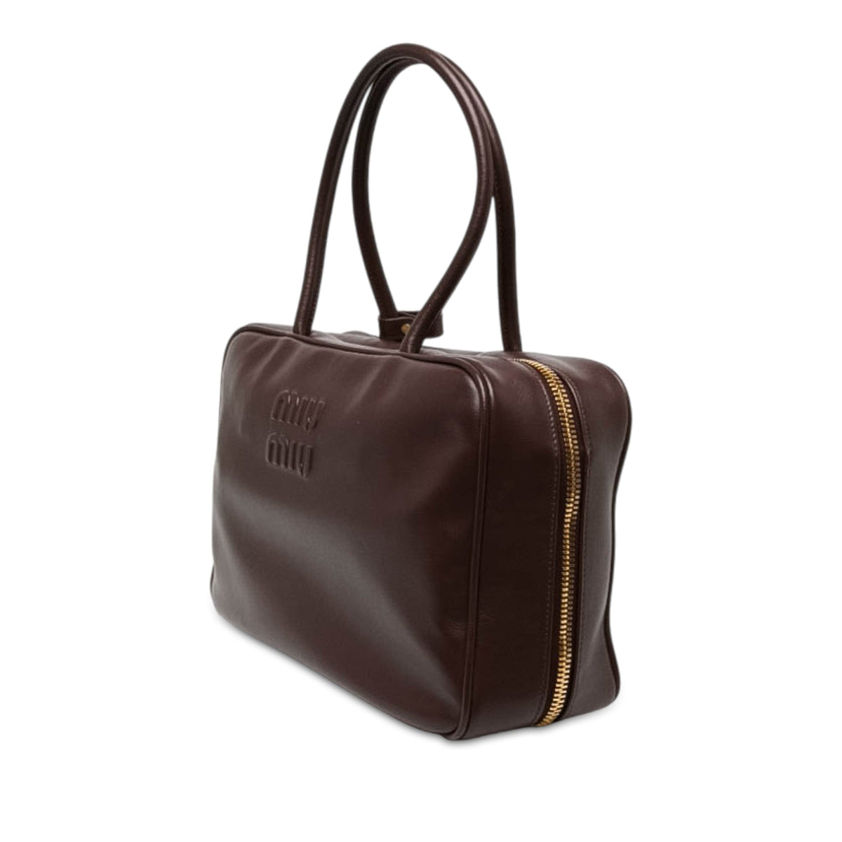 Miu Miu Large Calfskin Logo Beau Handbag — Brown
