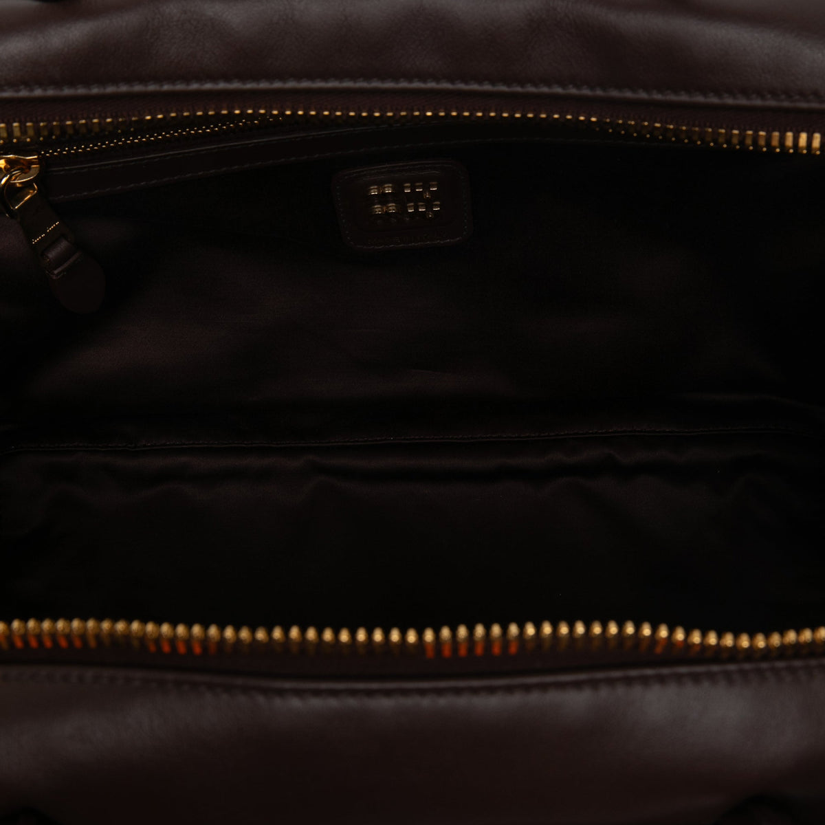 Miu Miu Large Calfskin Logo Beau Handbag — Brown