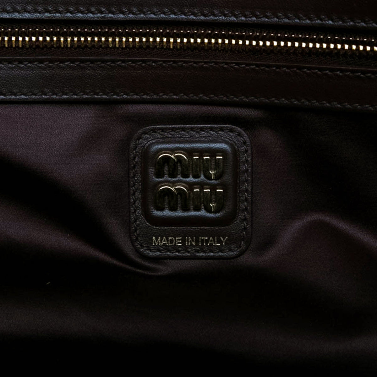 Miu Miu Large Calfskin Logo Beau Handbag — Brown