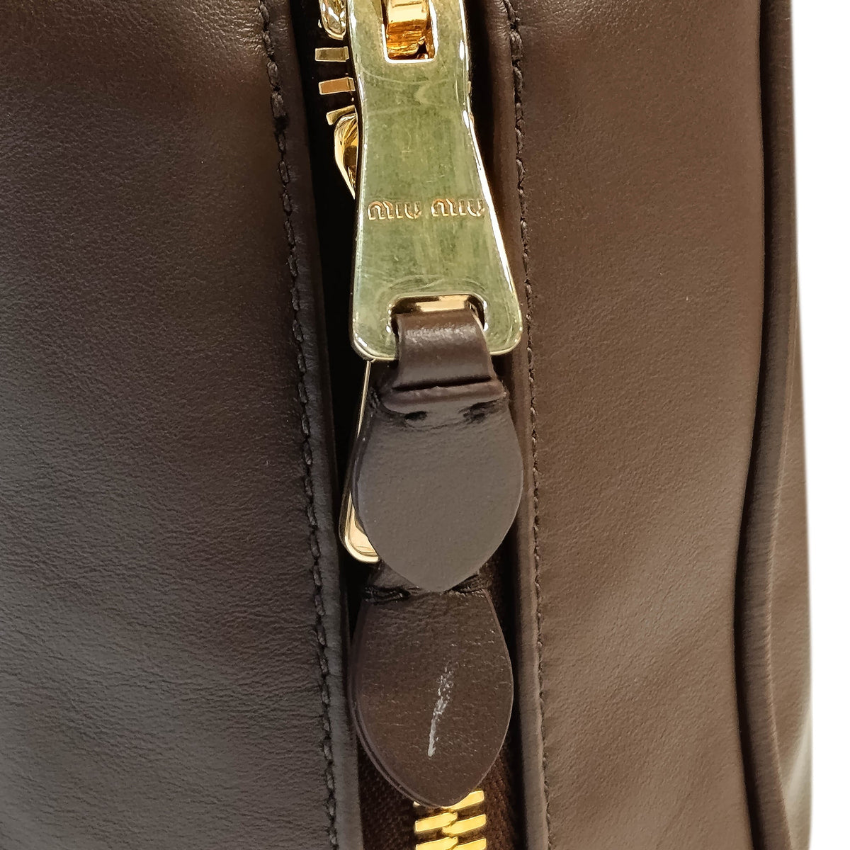 Miu Miu Large Calfskin Logo Beau Handbag — Brown