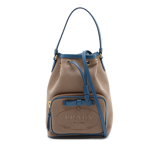 Prada Canvas Canapa Logo Bow Drawstring Bucket