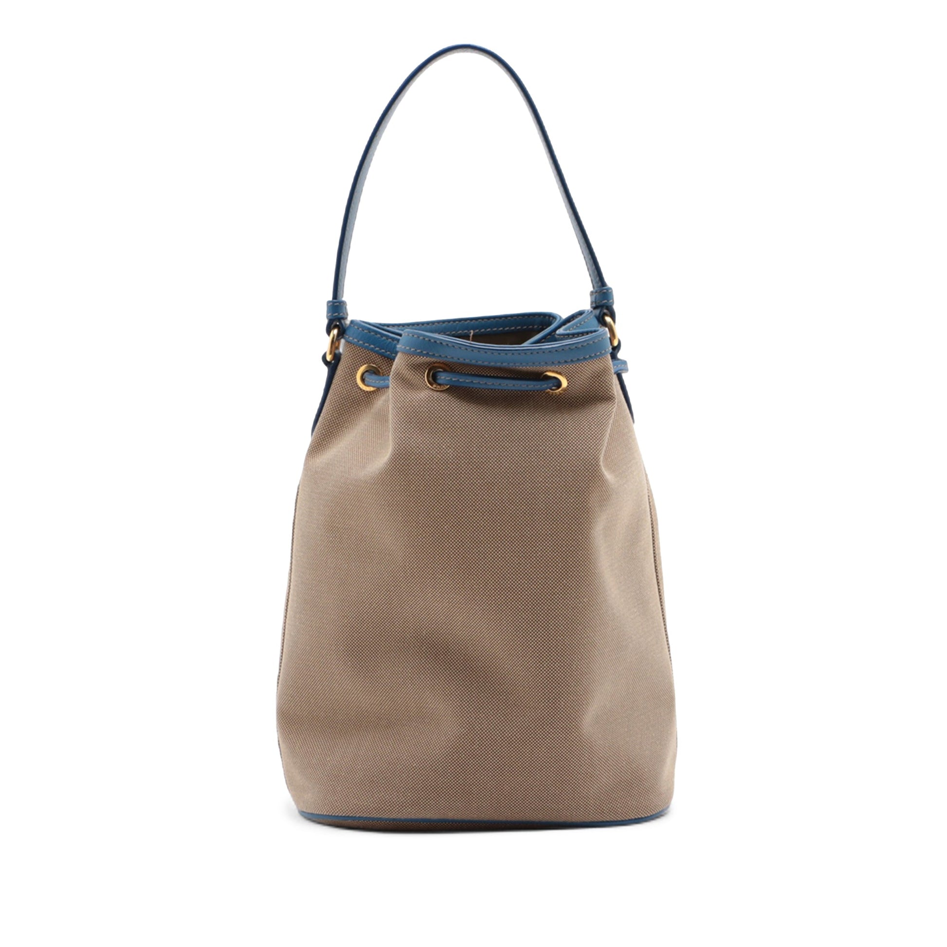 Prada Canvas Canapa Logo Bow Drawstring Bucket