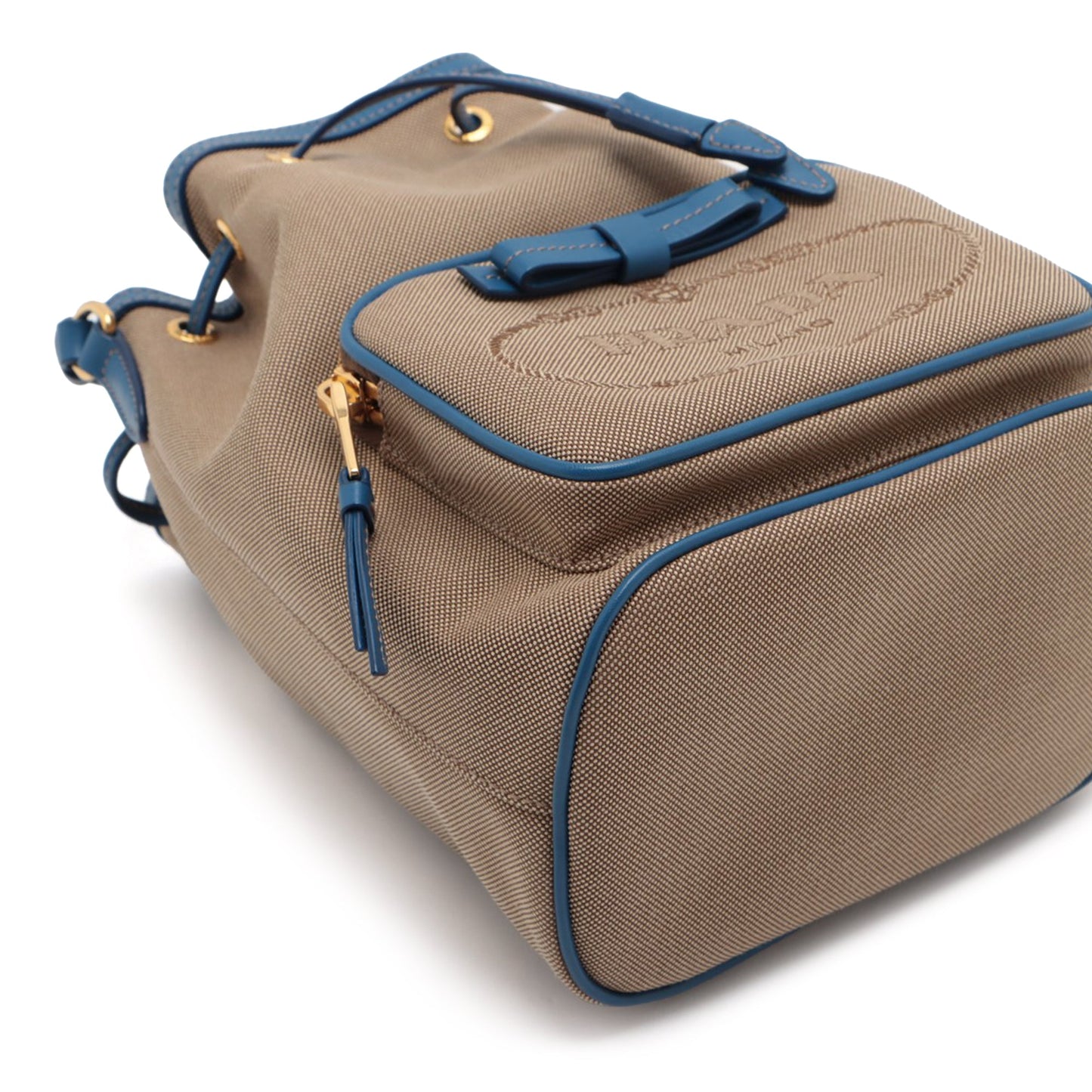 Prada Canvas Canapa Logo Bow Drawstring Bucket