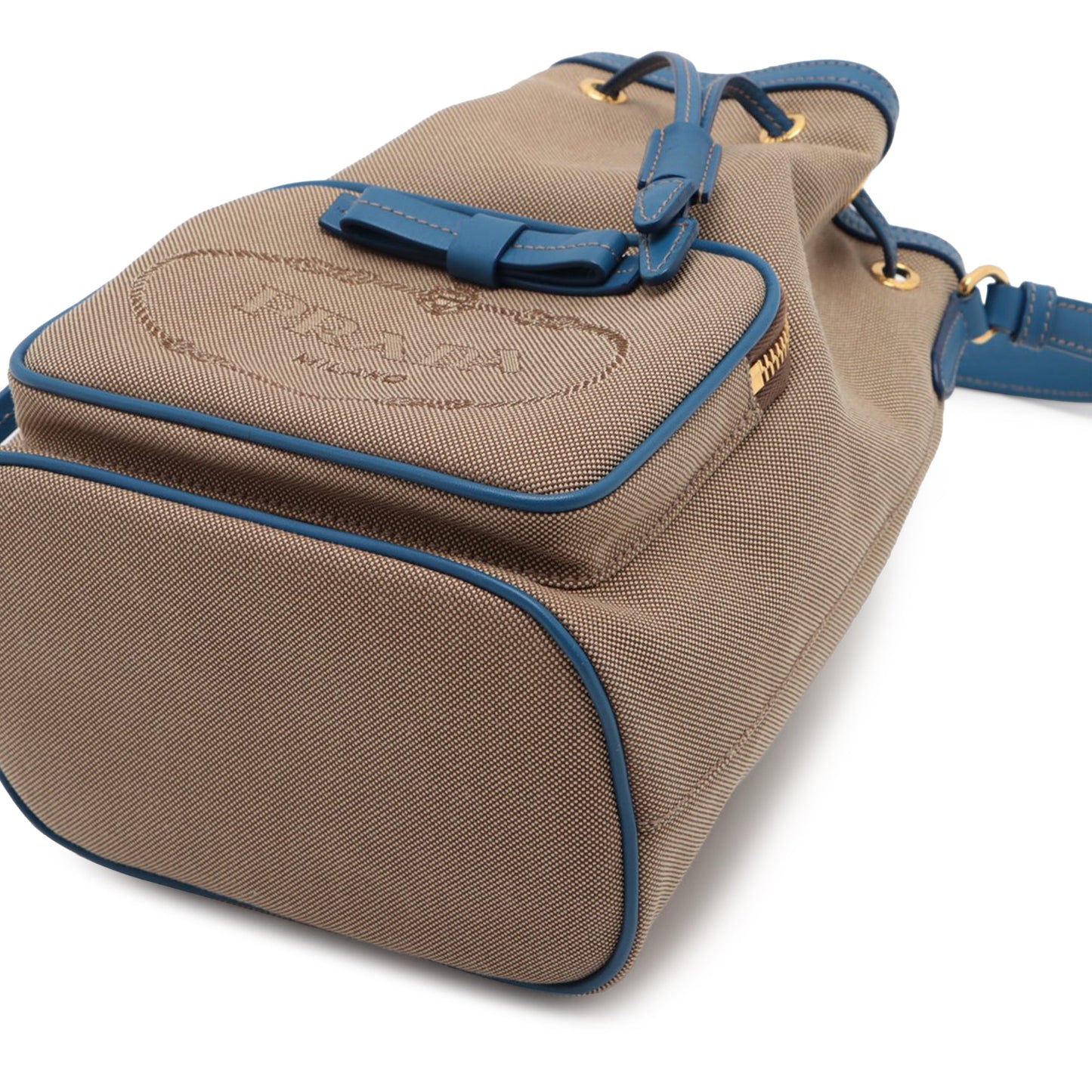 Prada Canvas Canapa Logo Bow Drawstring Bucket
