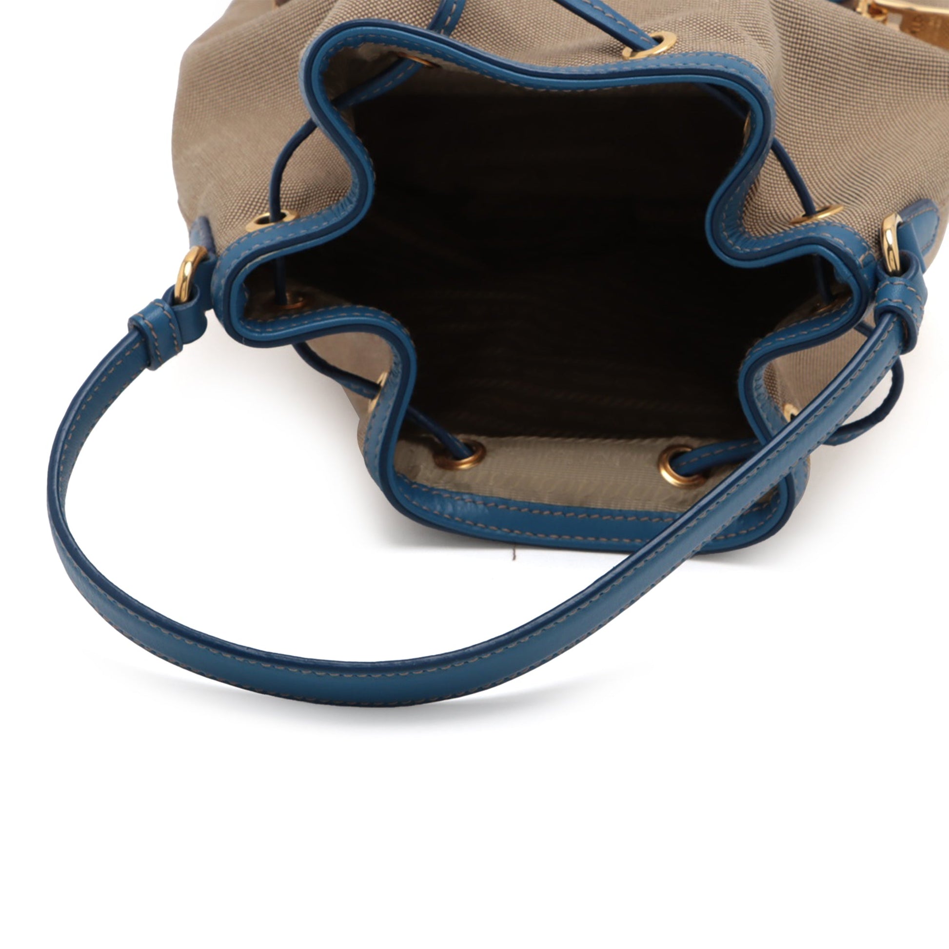 Prada Canvas Canapa Logo Bow Drawstring Bucket