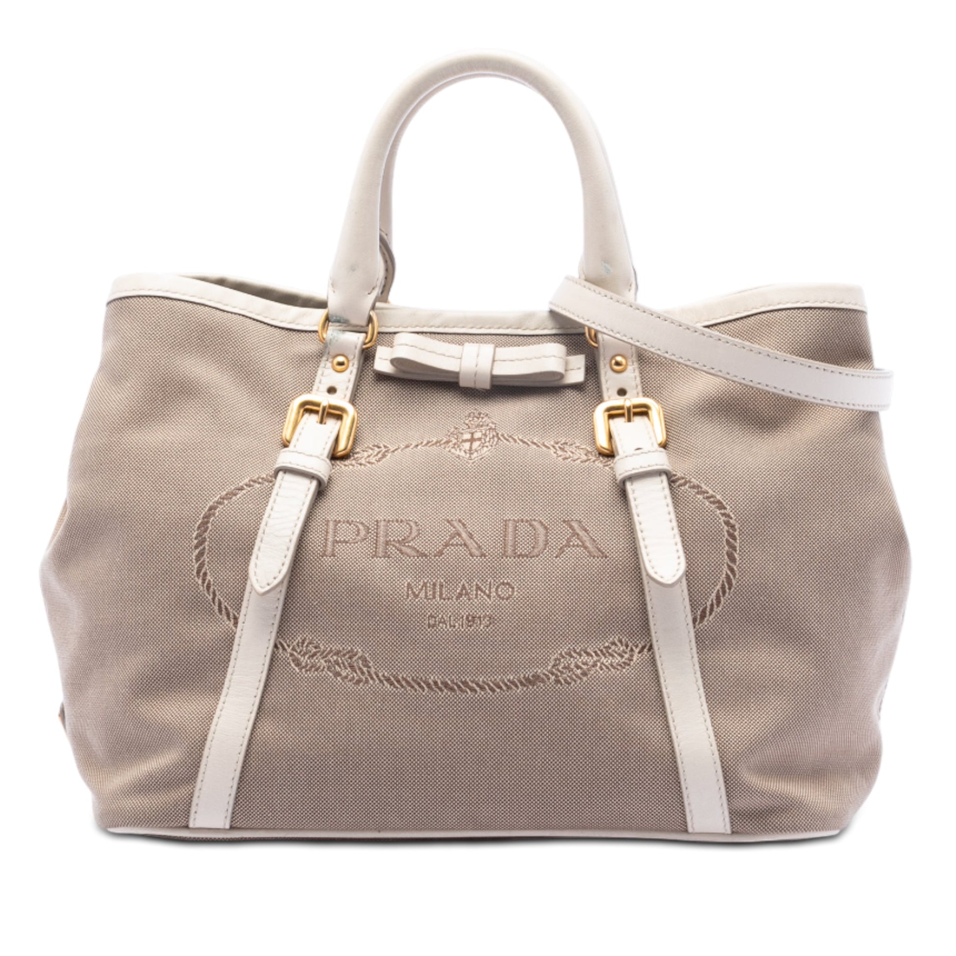 Prada Canvas Canapa Logo Bow Satchel