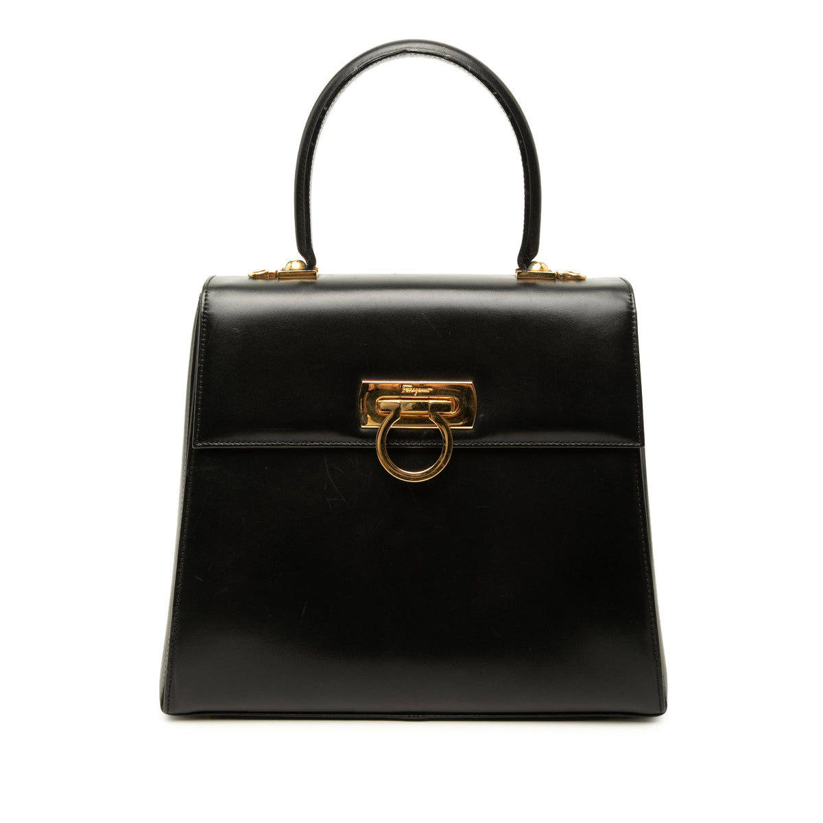 Ferragamo Smooth Calfskin Gancini Iconic Top Handle Bag — Black