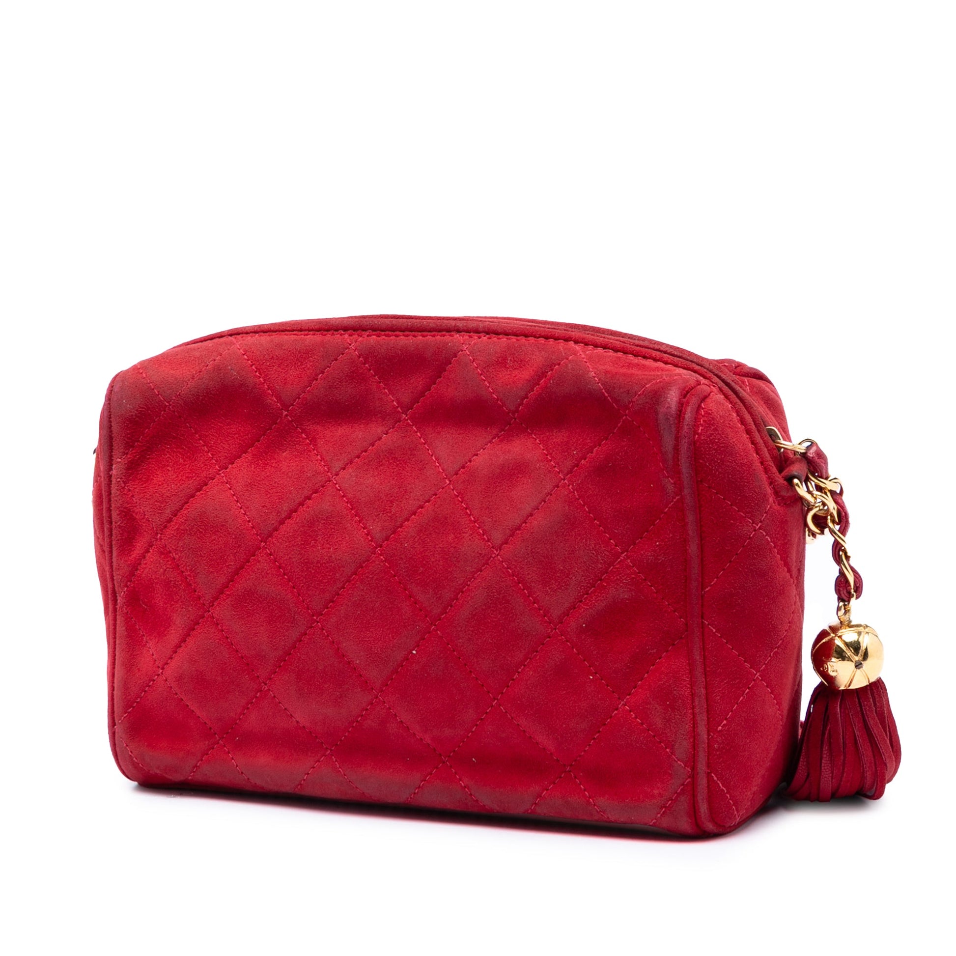 Chanel CC Quilted Suede Tassel Diamond Camera Bag