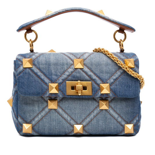 Valentino Medium Denim Roman Stud Satchel