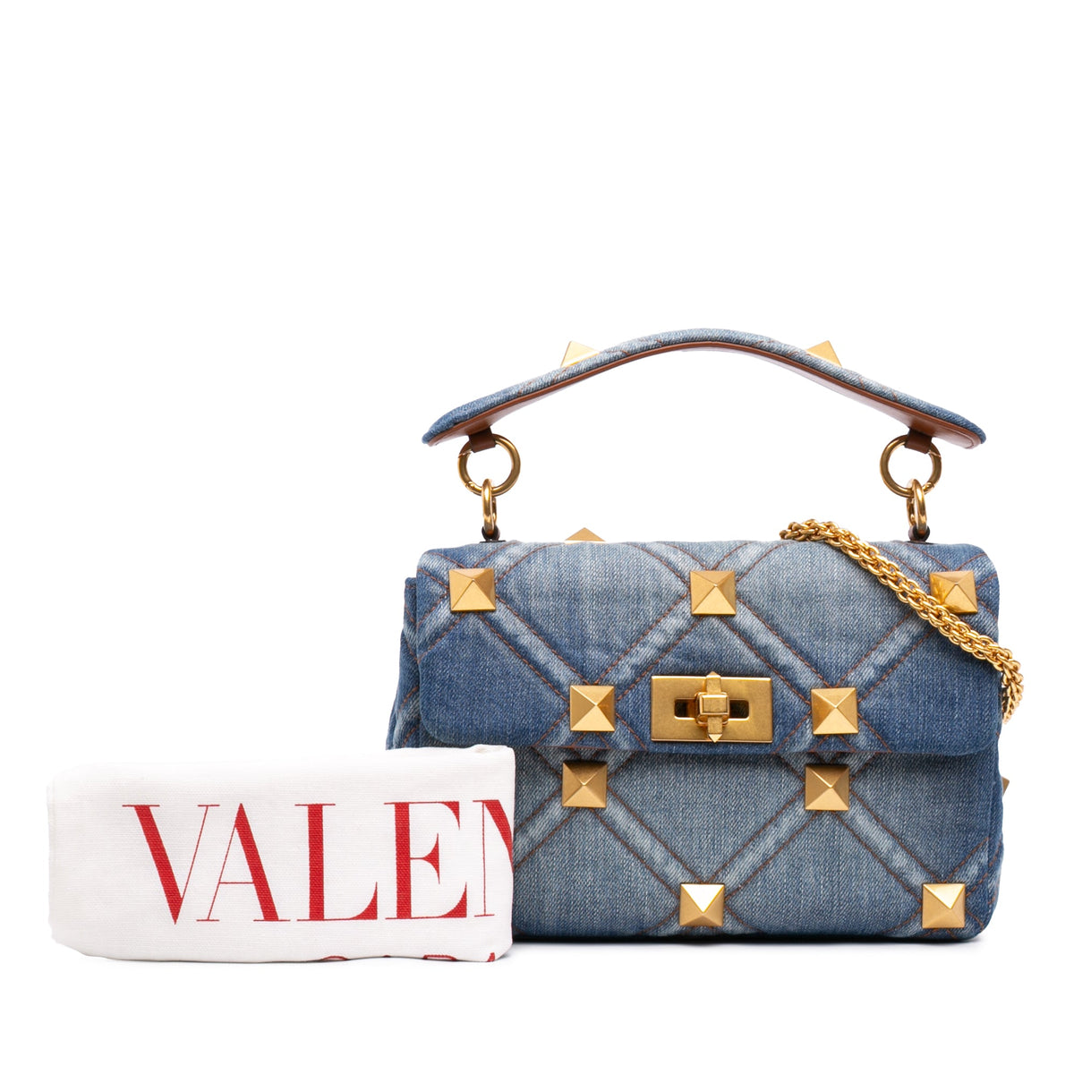 Valentino Medium Denim Roman Stud Satchel