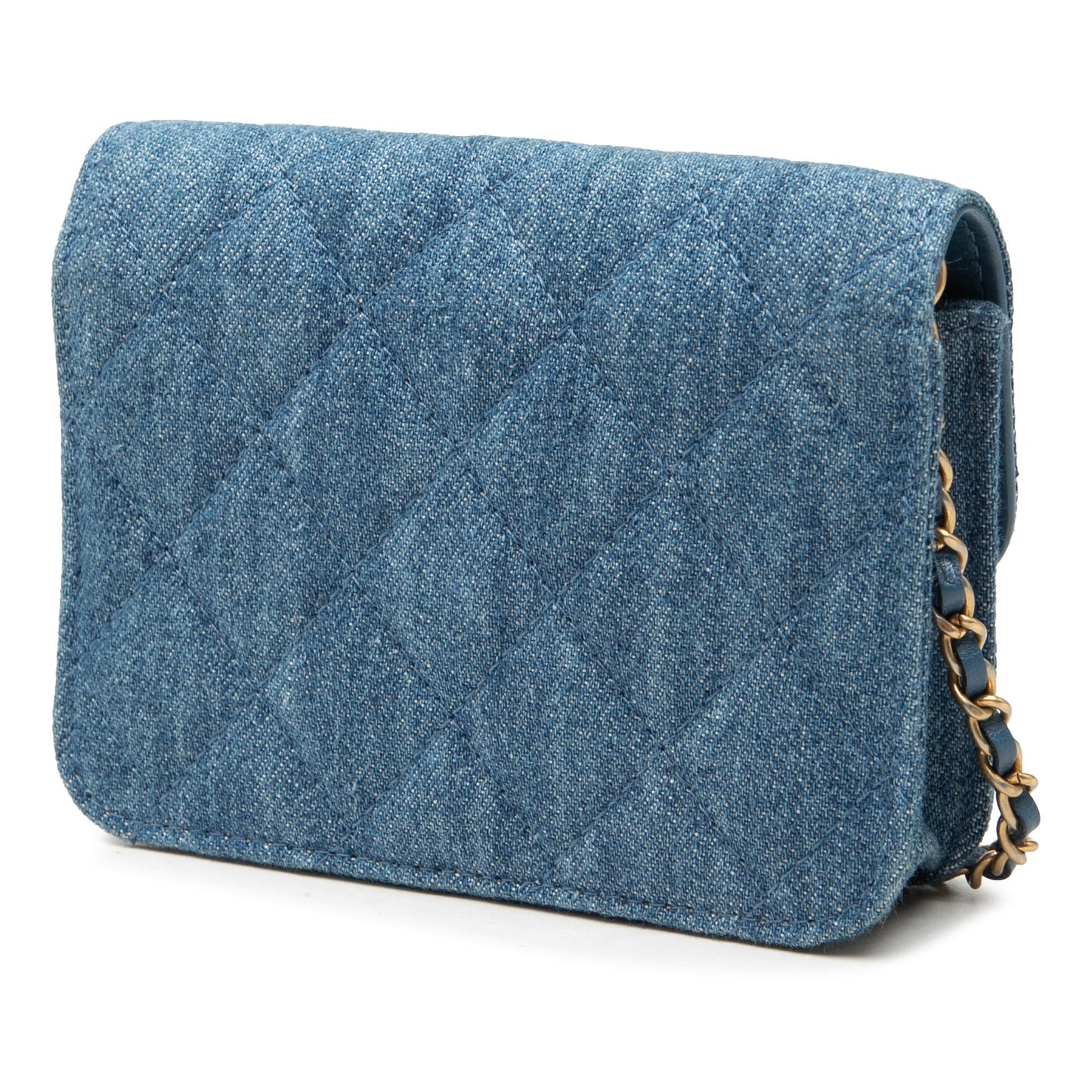 Chanel Mini Quilted Denim Pearl Crush Clutch with Chain